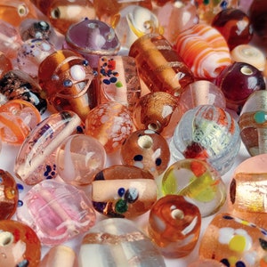 Handgemaakte glazen lampwork Tsjechische kralen, verrassingszakje 20/50/100g, glazen kraal koper oranje soep, variëteitpakket lampwork kraal, gemengd glas veel afbeelding 6