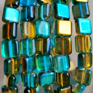 10/30 pezzi perline di vetro quadrate ceche premium, perline di oro giallo verde scuro 8x8mm, perline quadrate piatte di lucentezza trasparente, perline per creazione di gioielli