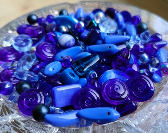 25g/50g/100g Bulk Glass Bead Mix Blue, Bead Soup, Czech Bead Mix,Bohemian Beads,Craft Bead,Jewelry Making Bead, 4-15mm