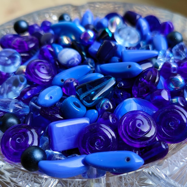 25g/50g/100g Bulk Glass Bead Mix Blue, Bead Soup, Czech Bead Mix,Bohemian Beads,Craft Bead,Jewelry Making Bead, 4-15mm