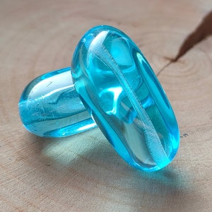 1pc Czech Pressed Glass, 33x19mm Large irregular rectangle oval, Blue aqua glass beads, Bohemian beads, Transparent, Jewelry making beads