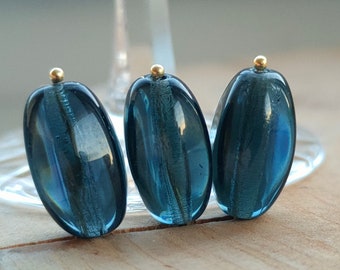 10/20 blau graue tschechische Glasperlen, 16 x 10 mm Transparente gepresste Perlen, unregelmäßiges Oval, Schmuckherstellungsperlen, Boho Glasperlen