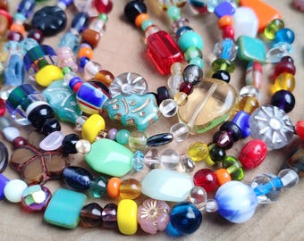 Czech Glass Bead Soup Strand, Multicolor Mix, Jewelry Making Supplies