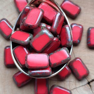 10 Red Czech Glass Rectangle Beads, Picasso 12x8mm, Opaque Glass Beads, Table cut beads, Bohemian Glass Beads, Jewelry making beads, DIY