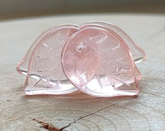 Czech Glass Leaf Beads, 18x13mm Transparent Light Pink Bohemian