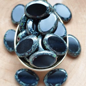 6/15/30 Premium Czech Oval Glass Beads, 16x11mm Large Picasso Black Beads, Opaque Glass Beads, Jewelry making bead, Bohemian Glass Bead