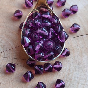 20/50/8mm Czech Glass Bicone Lantern Beads, Purple Pressed beads, Diamond glass bead, Transparent beads, Bohemian czech glass beads