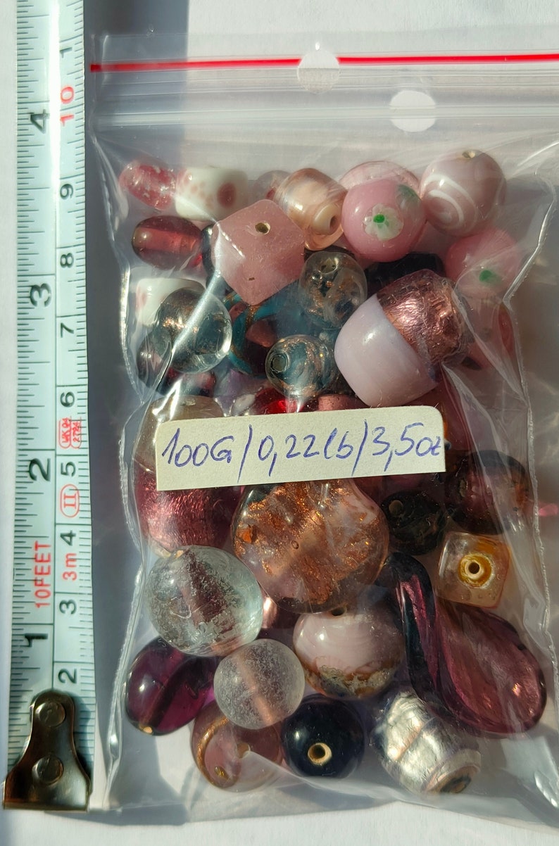 Perles tchèques en verre au chalumeau faites main, sachet surprise 20/50/100 g, soupe au lilas mauve avec perles de verre, emballage de variété de perles au chalumeau, lot de verre mélangé image 9