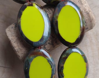Limited Czech Glass Oval Beads, Picasso Green, 20x14mm (2-10)