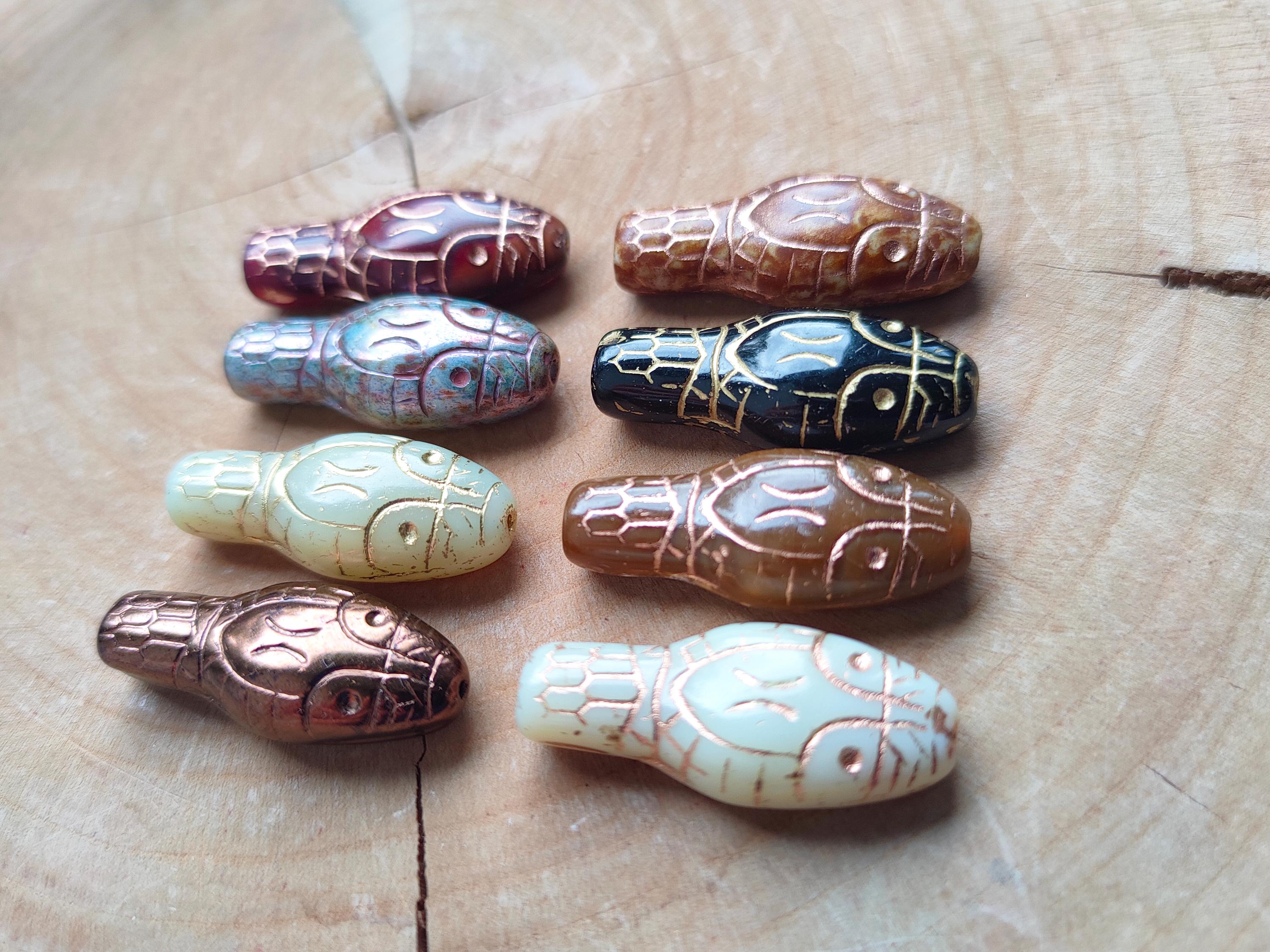 Czech Glass Snake Head Beads, Bronze Finish, Bohemian Bead