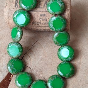 10/20 Premium Picasso Czech Glass Round Coin Beads, 10mm Green lentil Czech Glass Beads, Opaque Bead, Bohemian glass beads, Jewelry bead DIY