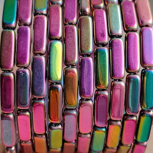 10/30 Perline di vetro ceche rettangolari Premium, perline arcobaleno verde rosa 15x5mm, perline metalliche lucenti, perline per la creazione di gioielli, perline pressate, fai da te