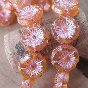5/20 Perles de fleurs hawaïennes en verre tchèque, 12 mm bronze rouge, grosse fleur, perle pressée transparente tchèque, perle pour fabrication de bijoux, bricolage