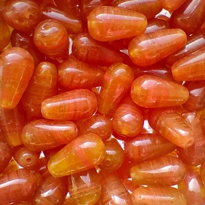 20/50/100 Czech glass beads, teardrop glass beads 13x7mm, Orange Czech beads, Pressed glass beads