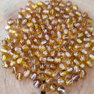 50/100pcs/6mm Brown Yellow Melon Beads, Round Beads, Czech Glass Beads, Fluted Glass Bead, Ball Beads, Transparent bead, jewelry making Bead