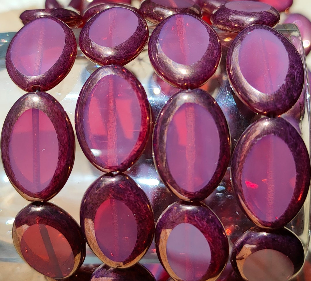 6/15 Premium Czech Oval Glass Beads, 20x14mm Large Red Purple Bronze