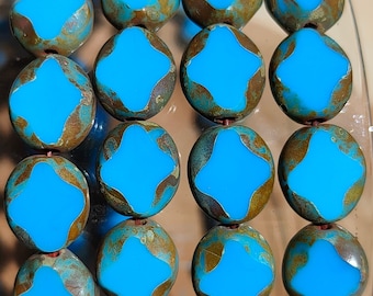 Sky Blue Picasso Czech Glass Diamond Beads 9x8mm (20)