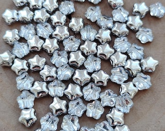 Cuentas de estrella de vidrio checo, 6 mm, brillo plateado transparente, estrella metálica