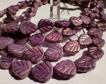 25 Premium Picasso Czech Glass Leaf Beads, 10x8mm Purple Leaves Purple luster Wash, Jewelry making beads, Bohemian Glass Beads