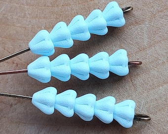 40/60 Czech Glass Bell Flower Beads, 4x6mm Matte Light Blue
