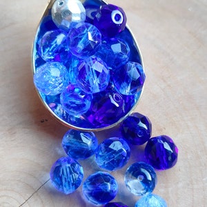 15/50 Premium Fire Polished Czech Glass Beads, 10mm Blue AB Round Faceted Bead, Jewelry making bead, Transparent Glass beads, DIY