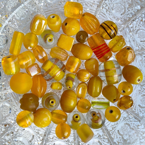 20/50/100g Czech Beads Lampwork, Surprise bag, Handmade Glass  bead, Yellow Topaz Bead Soup, Variety Package lampwork bead, mixed glass lot