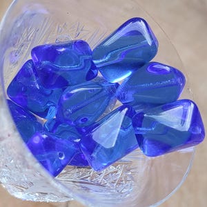 5/10 Blue Czech Glass beads, 14x11mm Large irregular rectangle,  Pressed glass beads, Bohemian beads, Transparent bead, Meteorite beads, DIY