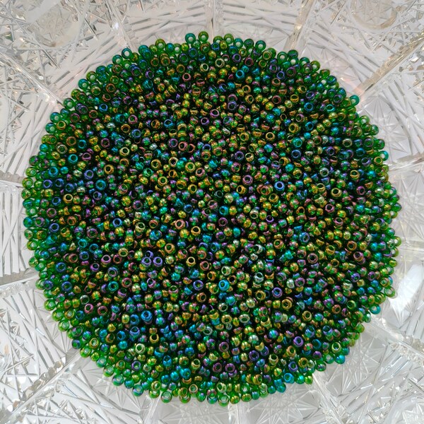 10/0 Premium Czech Glass Seed Beads, 2mm Dark Green Rainbow Preciosa Czech Rocailles, Beading Supplies-25g/0,06lb/0,9oz, 50g/0,11lb/1,8oz