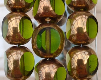 Cuentas de cristal checo de oro verde de 10 mm, redondas y tri-cut, suministros para joyería