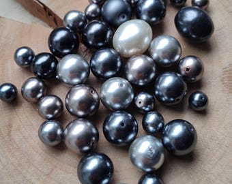 Perlas de cristal checo enceradas, grises, negras y plateadas, de 3 a 16 mm, redondas y prensadas