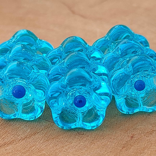 8/20 Bell Flower Czech Glass Beads, 11x13mm Sky Blue bead cap, Big flower bead, Pressed flower bead, Transparent bead, Jewelry making bead