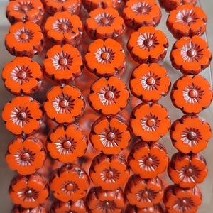 10/25 Orange Bronze luster flower beads, 8mm Hawaiian opaque flower, czech glass bead, Jewelry Making bead, Pansy Flower, Hibiscus Flower