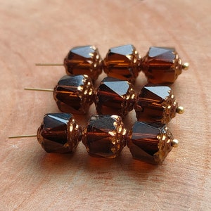 8mm/10/30/50, Brown Cathedral beads, Premium Czech glass beads, Crown beads, barrel, Fire polish beads, Transparent bead, bronze ends