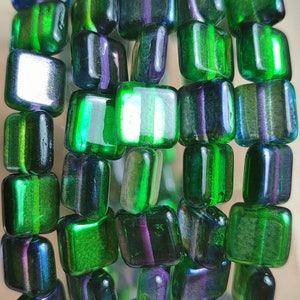 10/30 pezzi perline di vetro quadrate ceche premium, perline viola verdi 8 x 8 mm, perline quadrate piatte trasparenti e lucide, perline per la creazione di gioielli