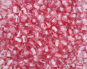 Perles de verre tchèques roses en forme de melon, 6 mm, rondes et cannelées, style bohème, pour la création de bijoux