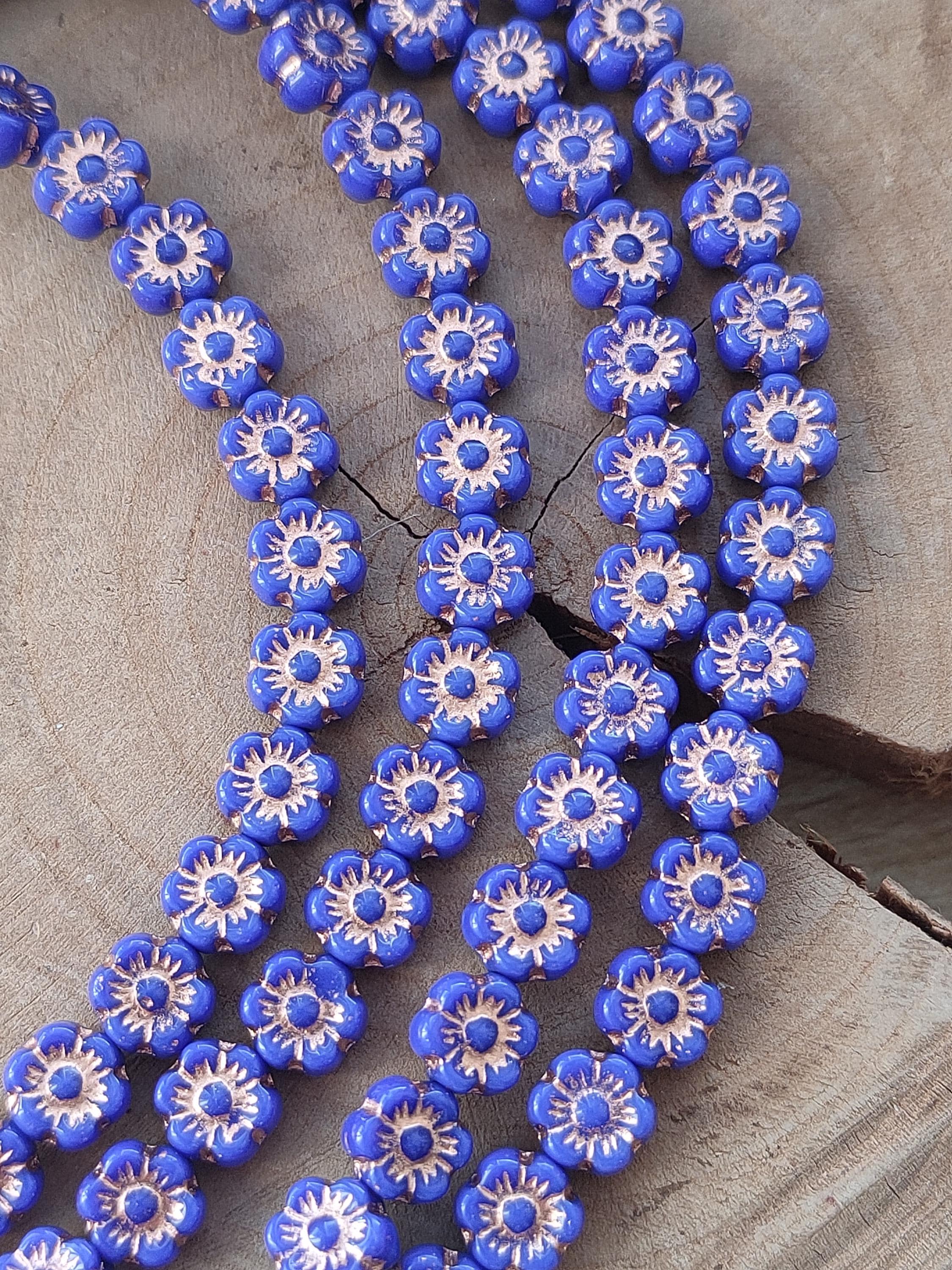Lot De 40 Perles De Verre Tchèque Tubes Bleu - 6mm - Pour Broderie Et Bijoux - Neuf
