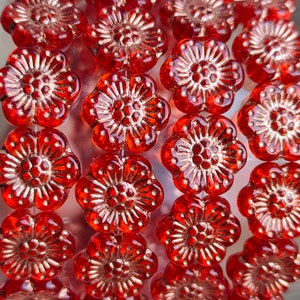 10/20/50 Czech Pressed Glass Flower Beads, 14mm red bronze color, Transparent Floral beads, Jewelry making beads, DIY