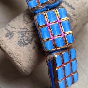 5/10pcs Czech Rectangle glass beads, 15x13mm Blue gold pink luster glass beads, Opaque table cut beads, Jewelry making beads, DIY