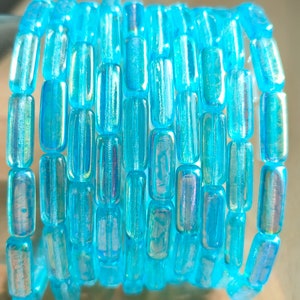 10/30 Premium rectangle Czech glass beads, 15x5mm AB Czech glass blue rainbow beads, jewelry making beads, pressed glass beads, DIY