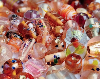 Handgemaakte glazen lampwork Tsjechische kralen, verrassingszakje 20/50/100g, glazen kraal koper oranje soep, variëteitpakket lampwork kraal, gemengd glas veel