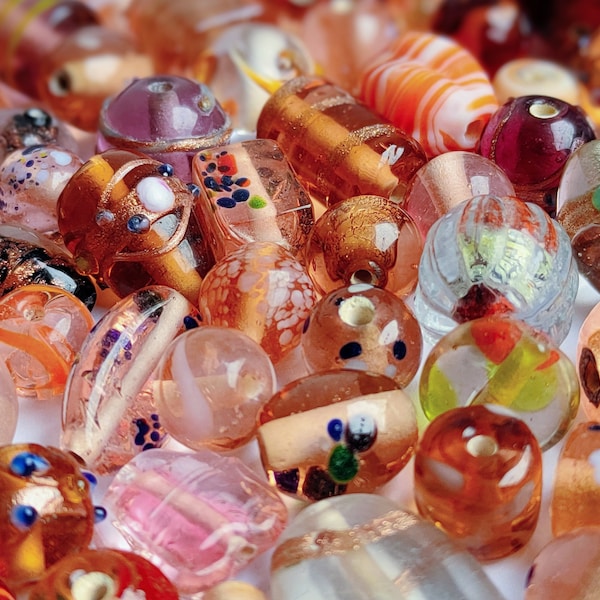 Perles tchèques fabriquées à la main en verre au chalumeau, sachet surprise 20/50/100 g, soupe à l'orange et au cuivre avec perles de verre, emballage varié, perle au chalumeau, lot de verres mélangés