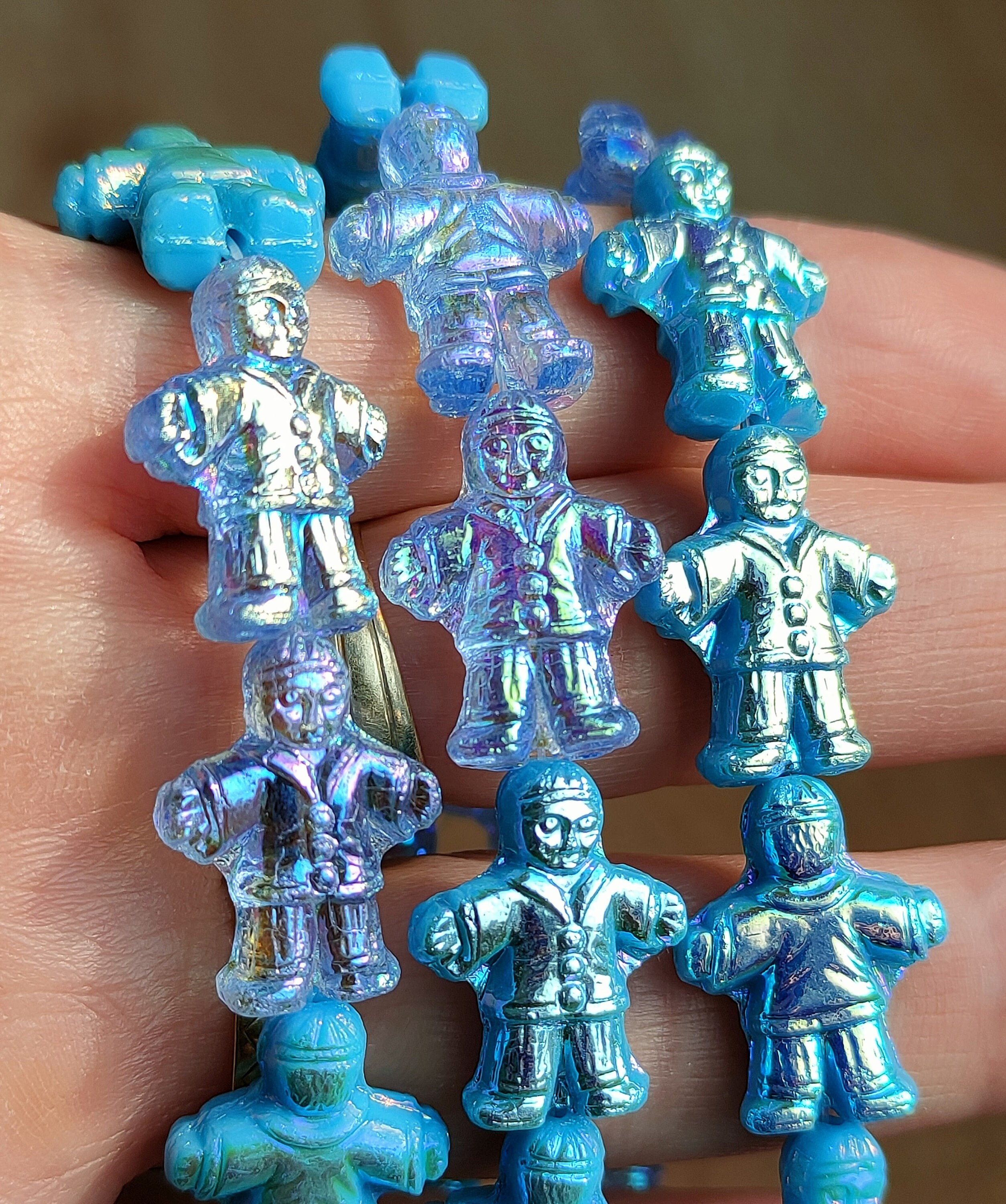 10 Czech glass figurines beads, 19x15mm Blue mix bead, pearl beads, boy, man, Opaque Transparent bead, DIY jewelry