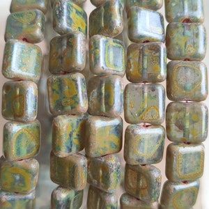 10/30pcs perline di vetro quadrato Picasso ceco premium, perline marroni verdi 8x8mm, perline quadrate piatte trasparenti, perline per gioielli