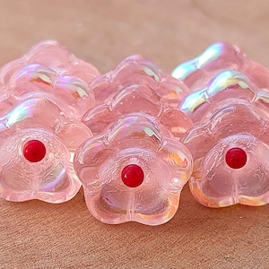 8/20 Bell Flower Czech Glass Beads, 11x13mm Pink Pearl bead cap, Big flower bead, Pressed flower bead, Transparent bead, Jewelry making bead