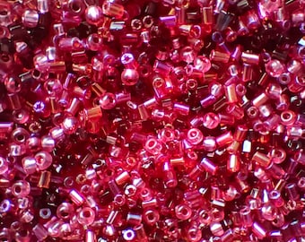 Czech Glass Seed Beads, Red Fuchsia Rainbow Mix, Jewellery Making Supplies