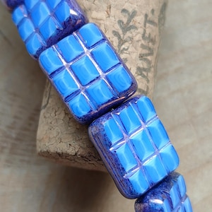 5/10pcs Czech Rectangle glass beads, 15x13mm Blue purple bronze luster glass beads, Opaque table cut beads, Jewelry making beads, DIY