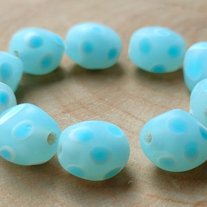 6/15 Handmade Czech Glass Lampwork bead, 13x10mm Blue White bead, Dots bead, Handshaped beads, Opaque bead, bohemian beads, Craft bead