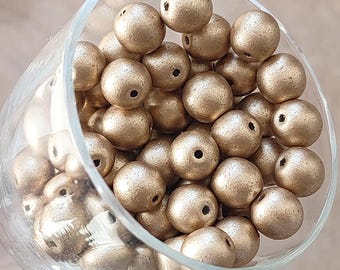 Gold Czech Glass Druk Beads, 6mm Round Bohemian Beads