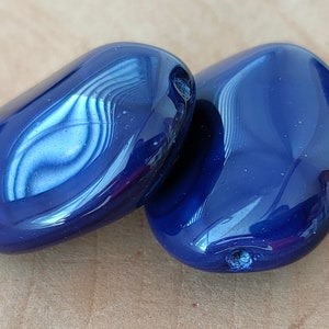 1 Czech glass potato bead, 25x20x10mm dark blue bead, oval bead, large opaque bead, Pressed glass bead, Jewelry making bead