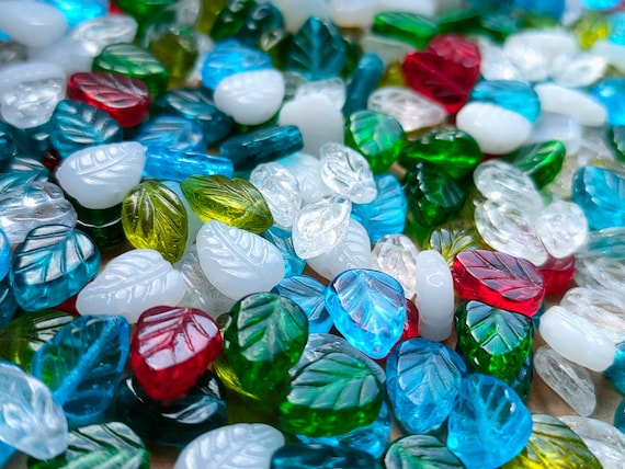 Czech Glass Leaf Beads, Mixed Colors, Floral Jewelry Making